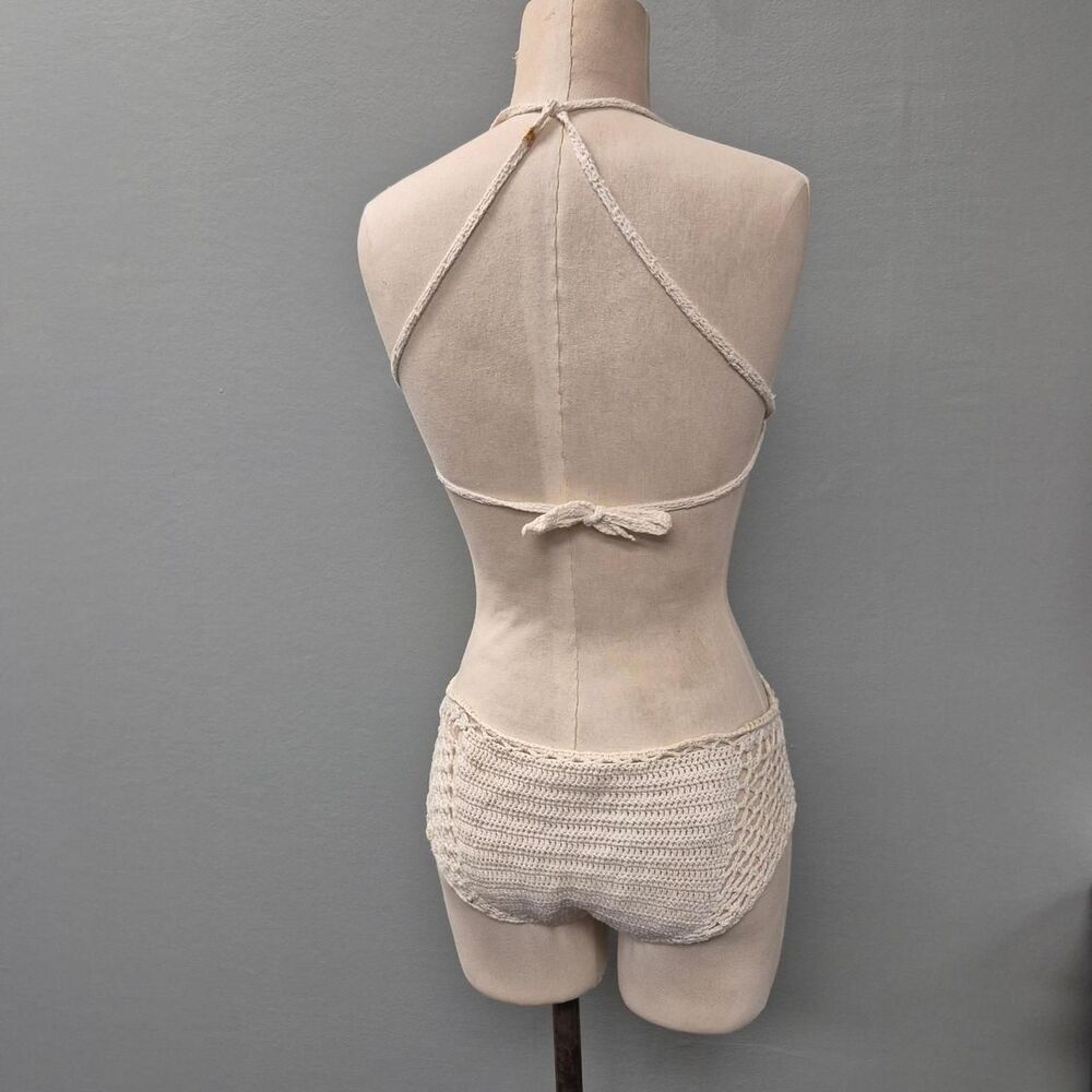 vintage Beachcomber Women's Cream Tan Cotton crochet Swimsuit-one-piece Monokini - Picture 5 of 10